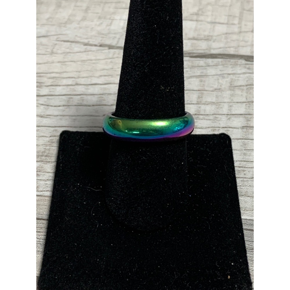 Mens Iridescent Rainbow Hematite Style Band Ring Oil Slick Size 10.25 3292